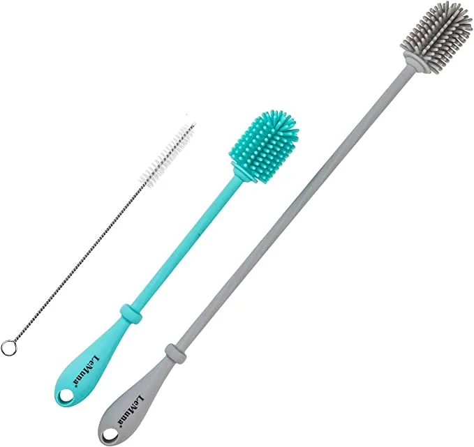 Bottle Cleaning Brush Set, Long Handle Silicone Cleaner Brushes + Thermos  Lid Cup Brush + Drinking Straw Brush for Cleaning Baby Bottles, Narrow Neck